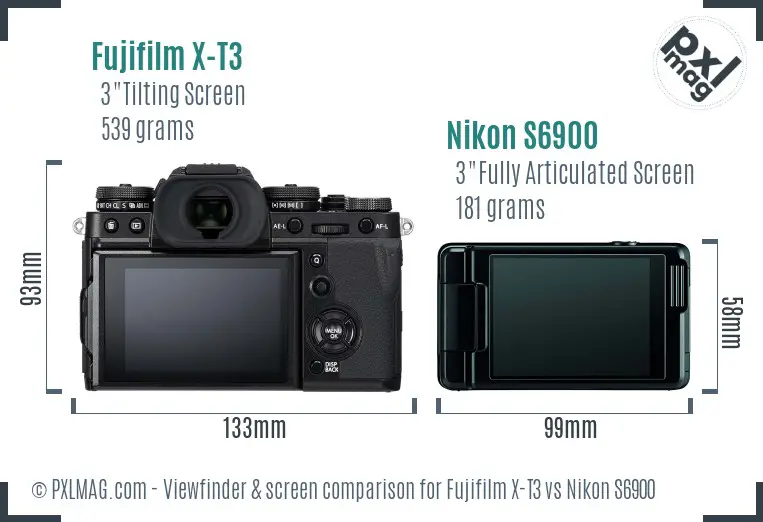 Fujifilm X-T3 vs Nikon S6900 Screen and Viewfinder comparison
