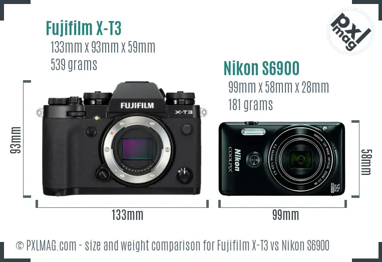 Fujifilm X-T3 vs Nikon S6900 size comparison