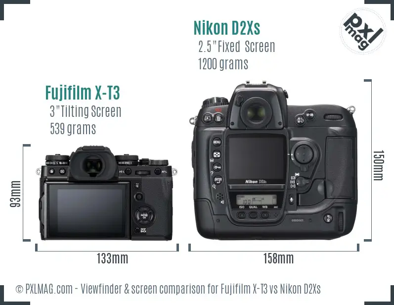 Fujifilm X-T3 vs Nikon D2Xs Screen and Viewfinder comparison