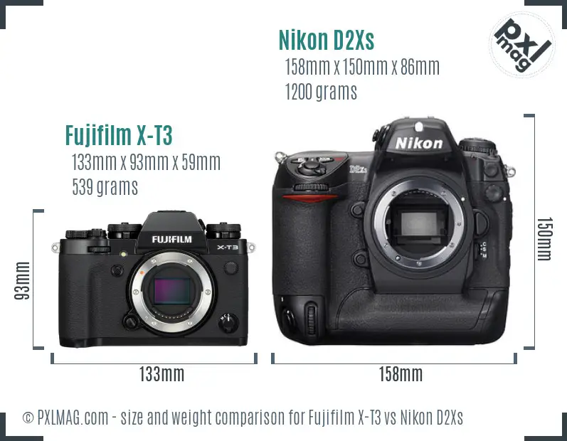 Fujifilm X-T3 vs Nikon D2Xs size comparison