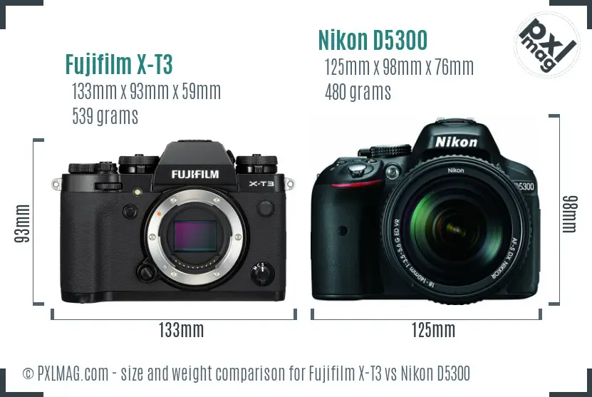 Fujifilm X-T3 vs Nikon D5300 size comparison Fujifilm X-T3 vs Nikon D5300 size comparison