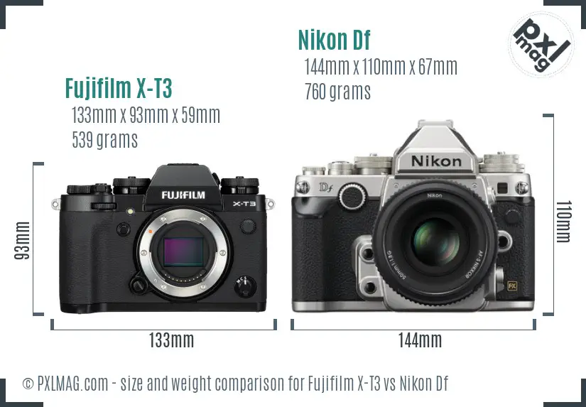 Fujifilm X-T3 vs Nikon Df size comparison Fujifilm X-T3 vs Nikon Df size comparison