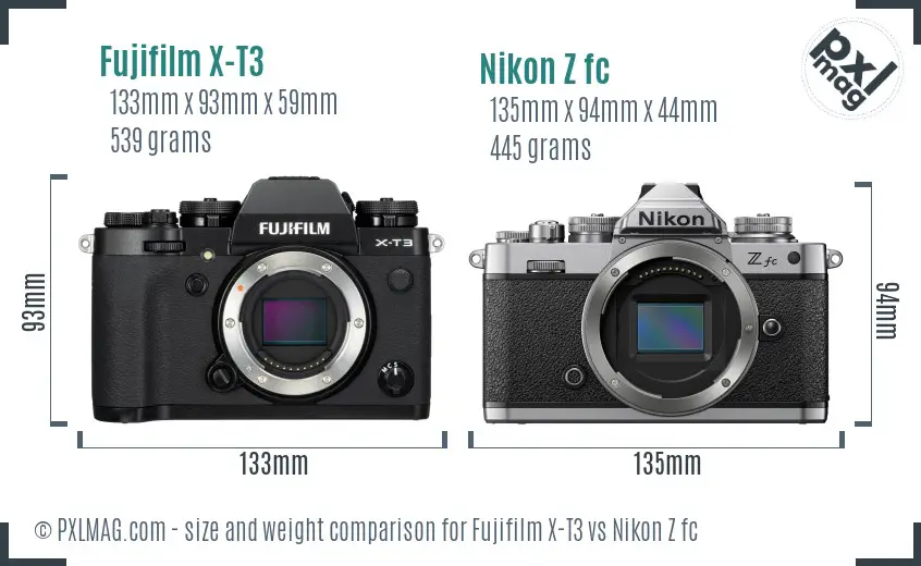 Fujifilm X-T3 vs Nikon Z fc size comparison