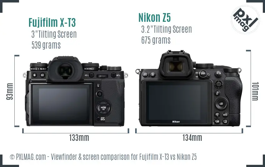 Fujifilm X-T3 vs Nikon Z5 Screen and Viewfinder comparison