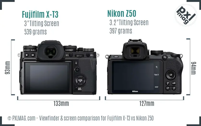 Fujifilm X-T3 vs Nikon Z50 Screen and Viewfinder comparison Fujifilm X-T3 vs Nikon Z50 Screen and Viewfinder comparison