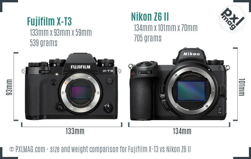 Fujifilm X-T3 vs Nikon Z6 II size comparison