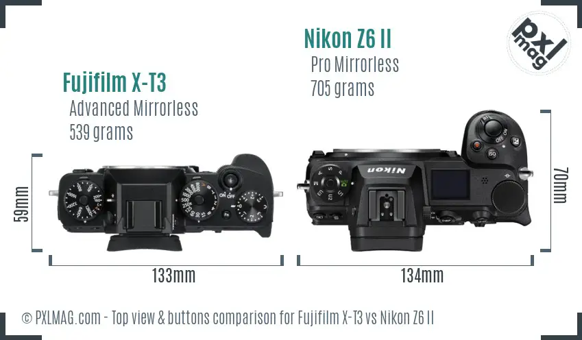 Fujifilm X-T3 vs Nikon Z6 II top view buttons comparison