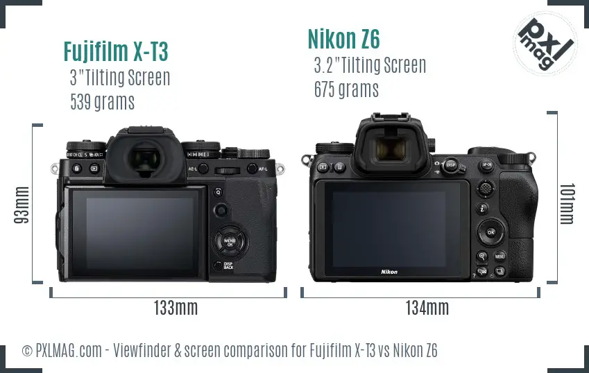 Fujifilm X-T3 vs Nikon Z6 Screen and Viewfinder comparison