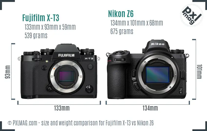 Fujifilm X-T3 vs Nikon Z6 size comparison
