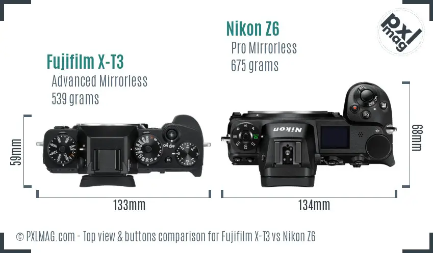 Fujifilm X-T3 vs Nikon Z6 top view buttons comparison