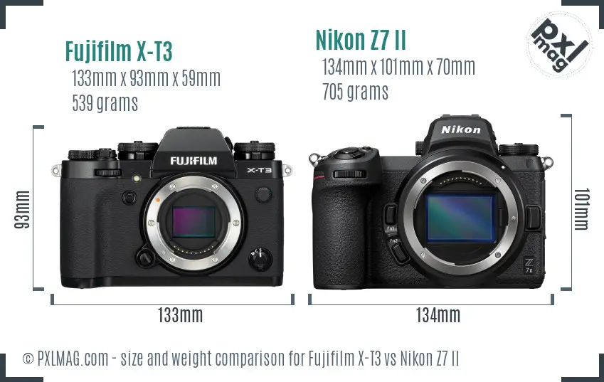 Fujifilm X-T3 vs Nikon Z7 II size comparison