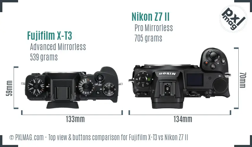 Fujifilm X-T3 vs Nikon Z7 II top view buttons comparison