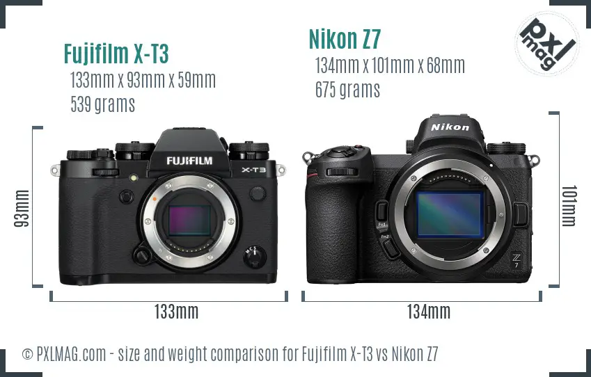 Fujifilm X-T3 vs Nikon Z7 size comparison