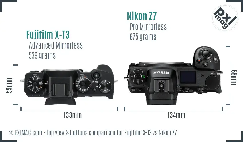 Fujifilm X-T3 vs Nikon Z7 top view buttons comparison