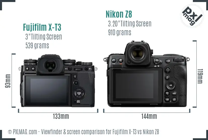 Fujifilm X-T3 vs Nikon Z8 Screen and Viewfinder comparison Fujifilm X-T3 vs Nikon Z8 Screen and Viewfinder comparison