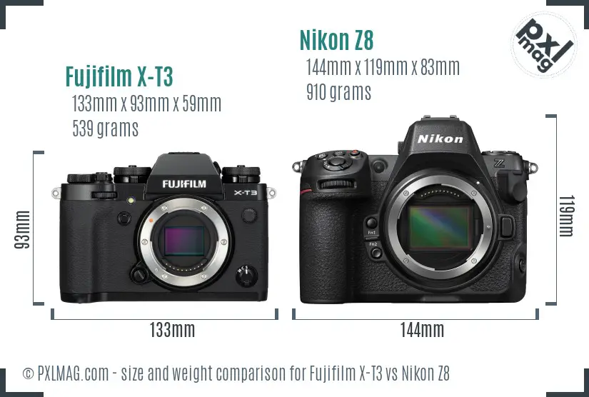 Fujifilm X-T3 vs Nikon Z8 size comparison Fujifilm X-T3 vs Nikon Z8 size comparison