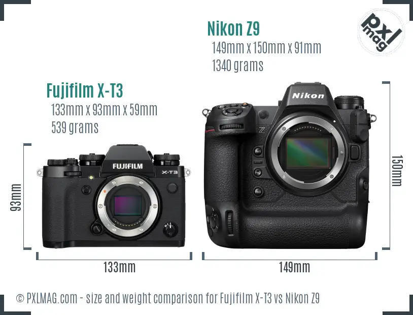 Fujifilm X-T3 vs Nikon Z9 size comparison
