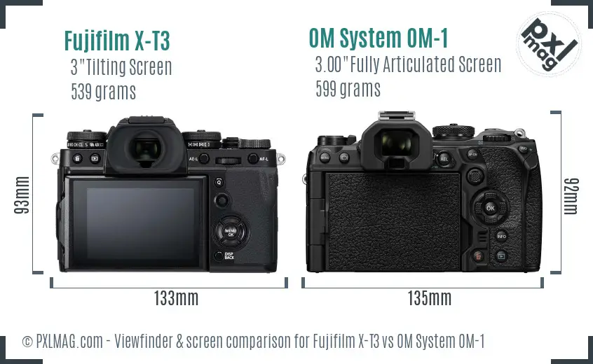 Fujifilm X-T3 vs OM System OM-1 Screen and Viewfinder comparison