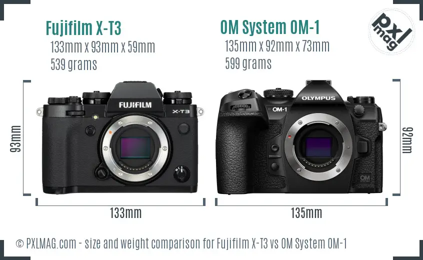 Fujifilm X-T3 vs OM System OM-1 size comparison