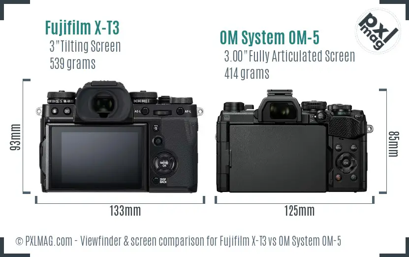 Fujifilm X-T3 vs OM System OM-5 Screen and Viewfinder comparison
