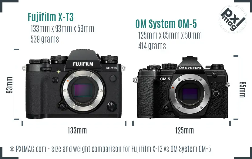 Fujifilm X-T3 vs OM System OM-5 size comparison
