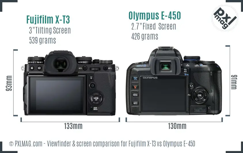 Fujifilm X-T3 vs Olympus E-450 Screen and Viewfinder comparison