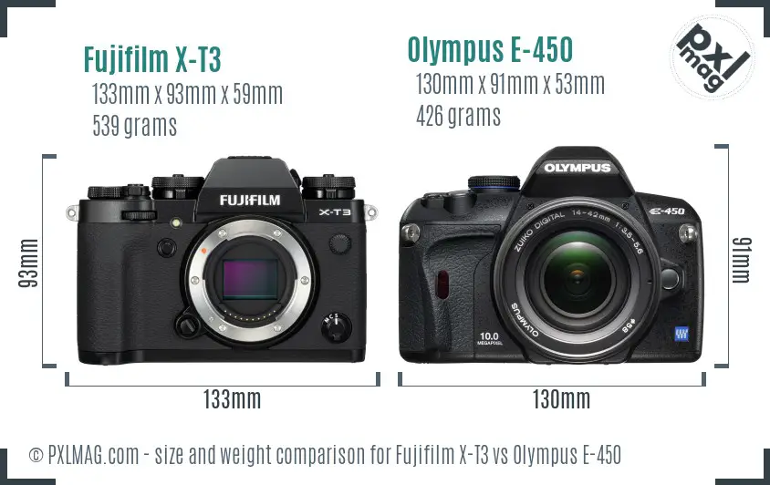 Fujifilm X-T3 vs Olympus E-450 size comparison