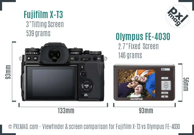 Fujifilm X-T3 vs Olympus FE-4030 Screen and Viewfinder comparison