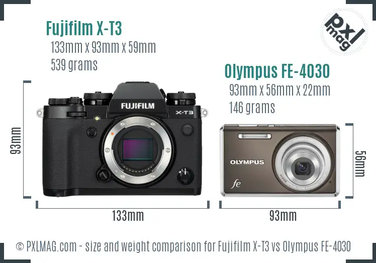Fujifilm X-T3 vs Olympus FE-4030 size comparison