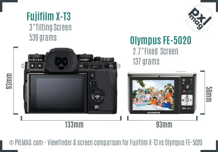 Fujifilm X-T3 vs Olympus FE-5020 Screen and Viewfinder comparison