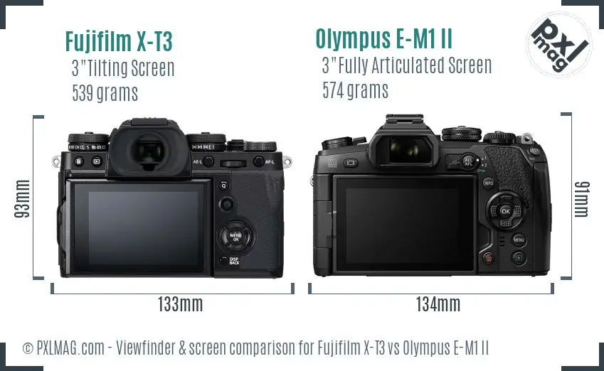 Fujifilm X-T3 vs Olympus E-M1 II Screen and Viewfinder comparison