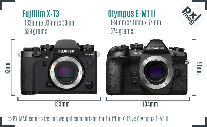Fujifilm X-T3 vs Olympus E-M1 II size comparison