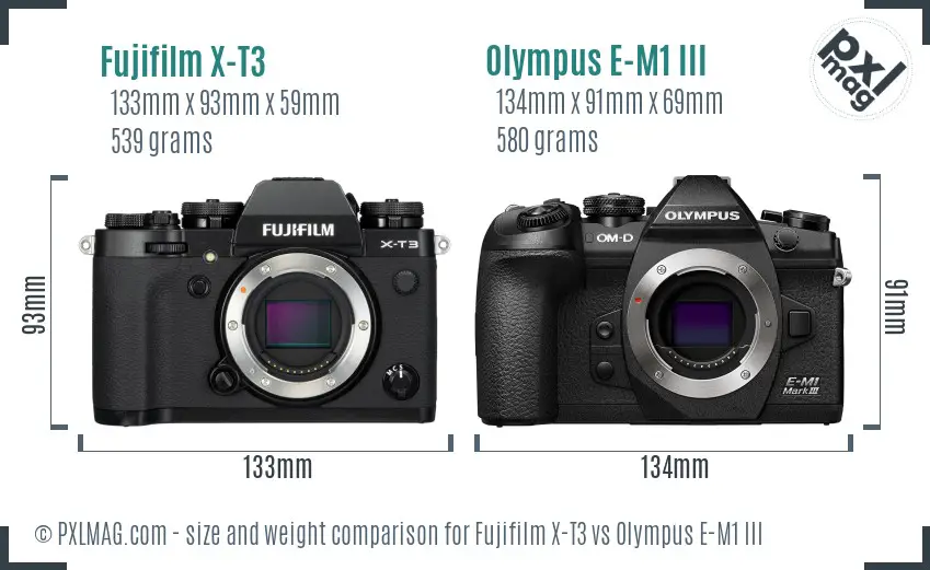 Fujifilm X-T3 vs Olympus E-M1 III size comparison