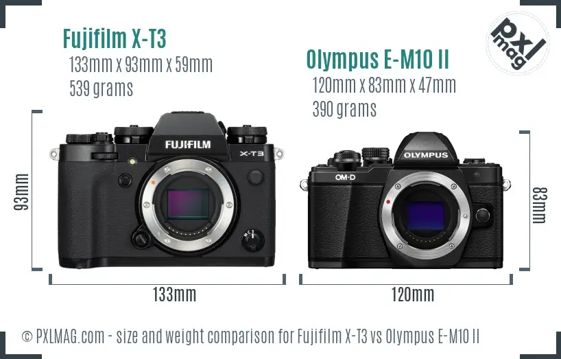 Fujifilm X-T3 vs Olympus E-M10 II size comparison