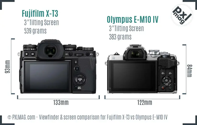 Fujifilm X-T3 vs Olympus E-M10 IV Screen and Viewfinder comparison