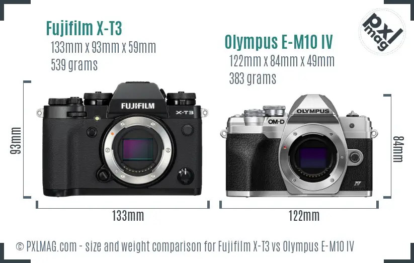 Fujifilm X-T3 vs Olympus E-M10 IV size comparison
