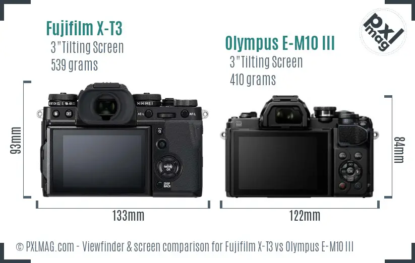Fujifilm X-T3 vs Olympus E-M10 III Screen and Viewfinder comparison