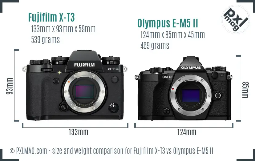 Fujifilm X-T3 vs Olympus E-M5 II size comparison