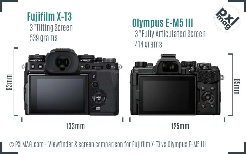 Fujifilm X-T3 vs Olympus E-M5 III Screen and Viewfinder comparison