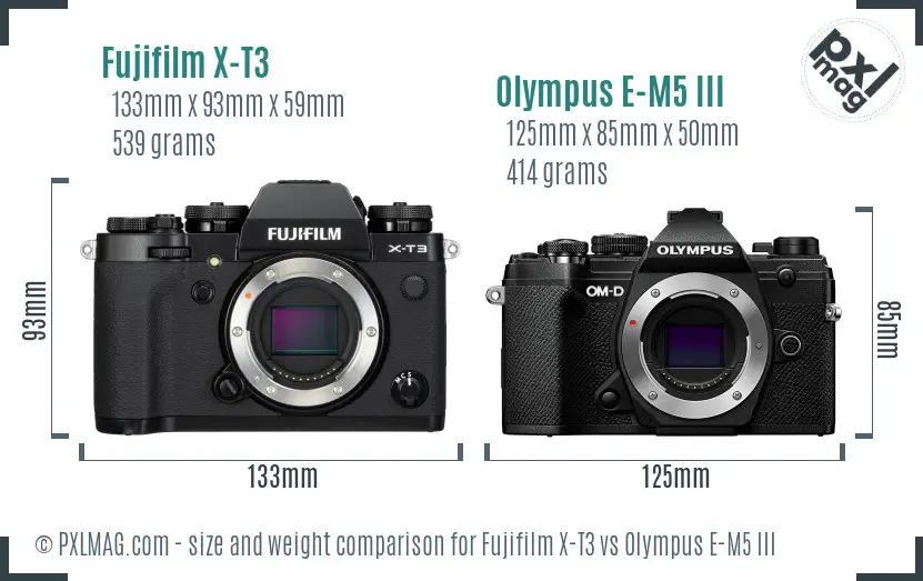 Fujifilm X-T3 vs Olympus E-M5 III size comparison