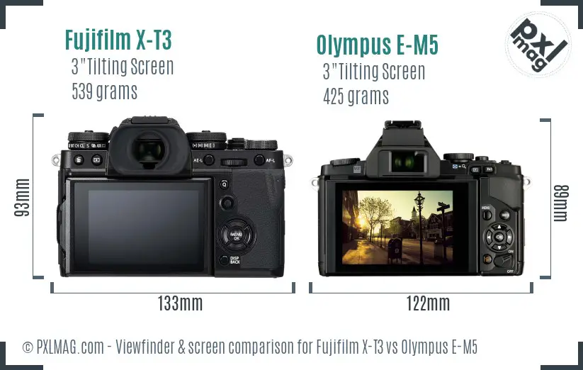Fujifilm X-T3 vs Olympus E-M5 Screen and Viewfinder comparison