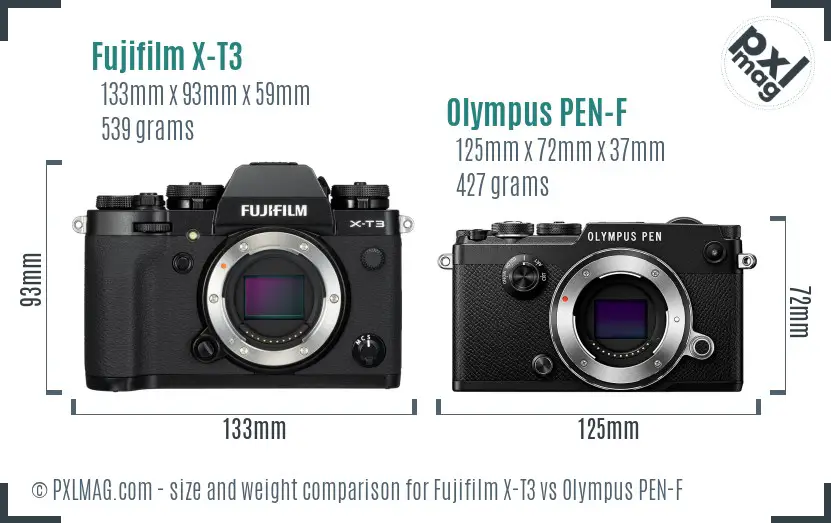 Fujifilm X-T3 vs Olympus PEN-F size comparison Fujifilm X-T3 vs Olympus PEN-F size comparison