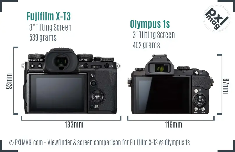Fujifilm X-T3 vs Olympus 1s Screen and Viewfinder comparison