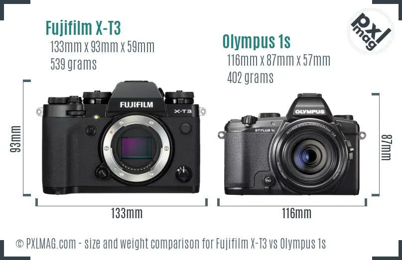 Fujifilm X-T3 vs Olympus 1s size comparison