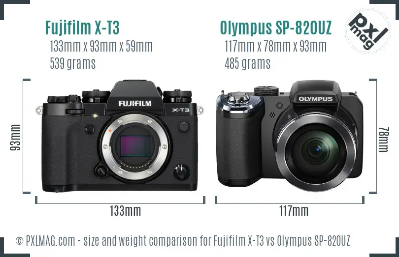 Fujifilm X-T3 vs Olympus SP-820UZ size comparison