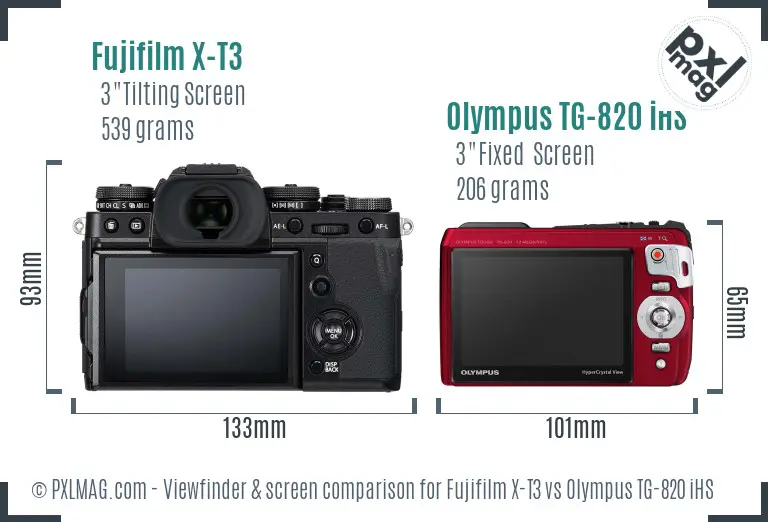 Fujifilm X-T3 vs Olympus TG-820 iHS Screen and Viewfinder comparison