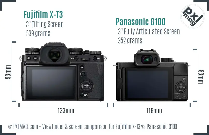 Fujifilm X-T3 vs Panasonic G100 Screen and Viewfinder comparison