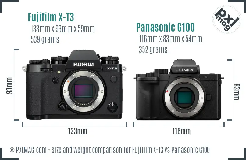 Fujifilm X-T3 vs Panasonic G100 size comparison