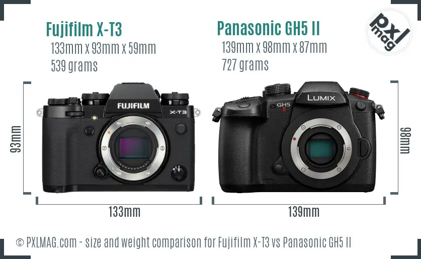 Fujifilm X-T3 vs Panasonic GH5 II size comparison