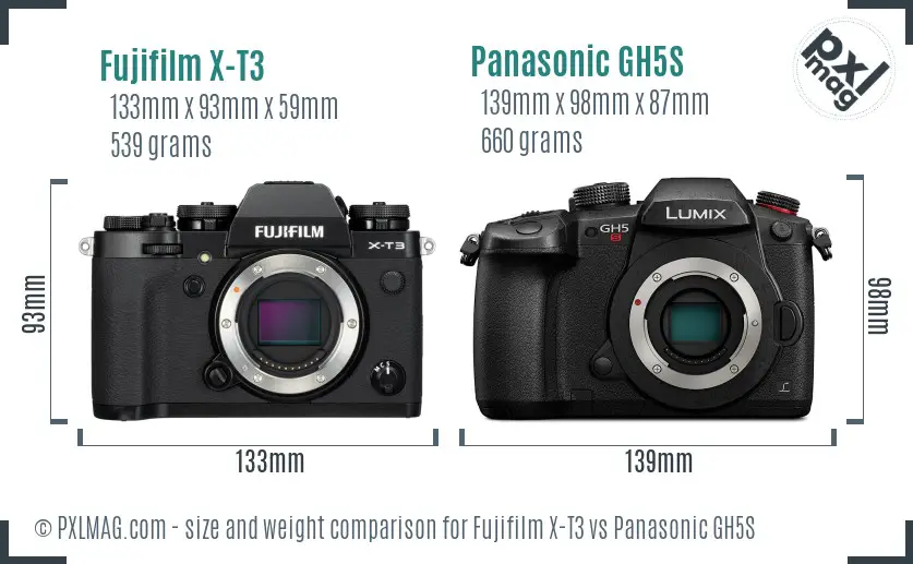 Fujifilm X-T3 vs Panasonic GH5S size comparison